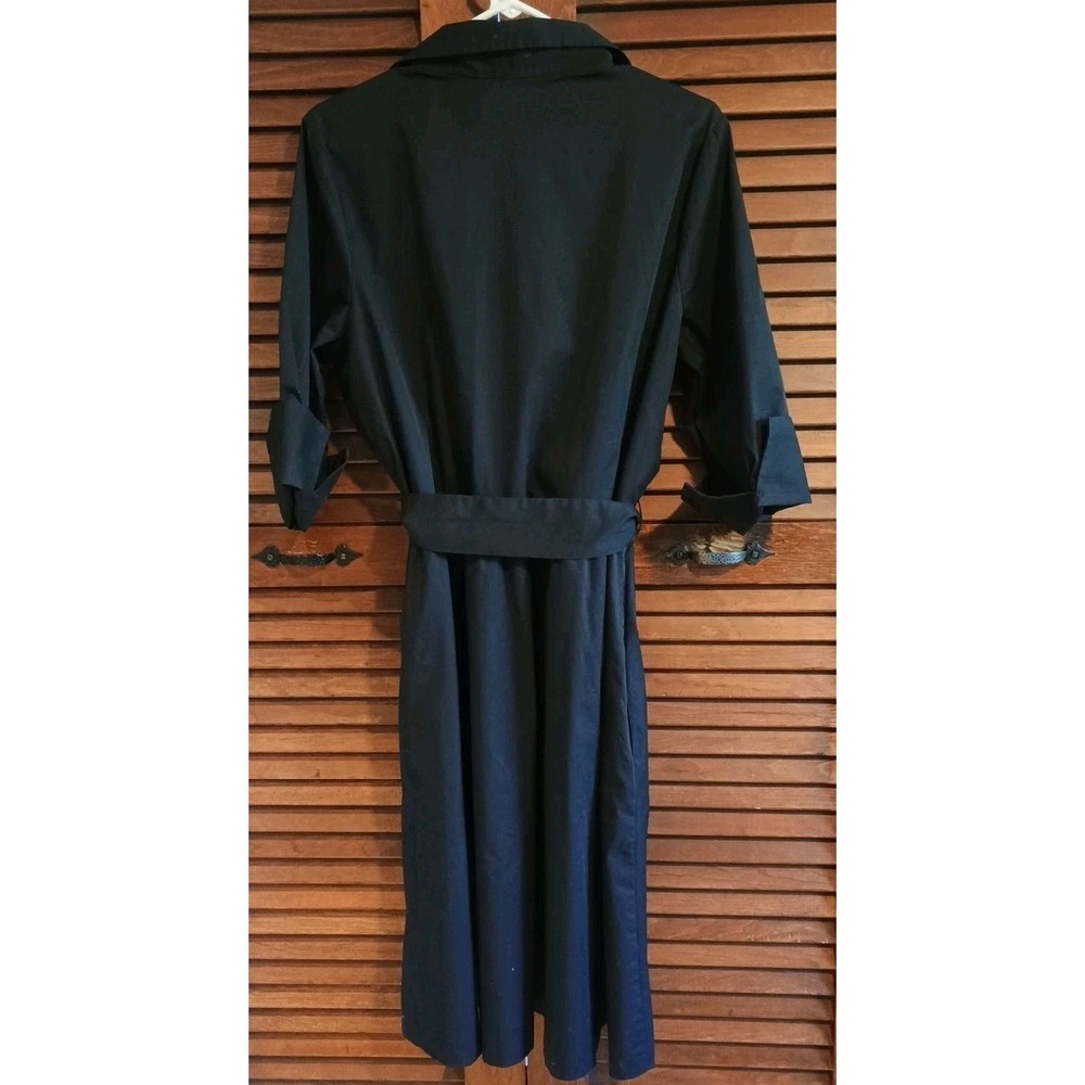 Lands End Dress Womens Sz 16 Black Collared Belted Pockets Cuffs ButtonUp Career - Picture 4 of 7